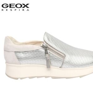 Geox Gendry A Leather Sneaker Shoe, Silver And White, Size Euro 40, US 10